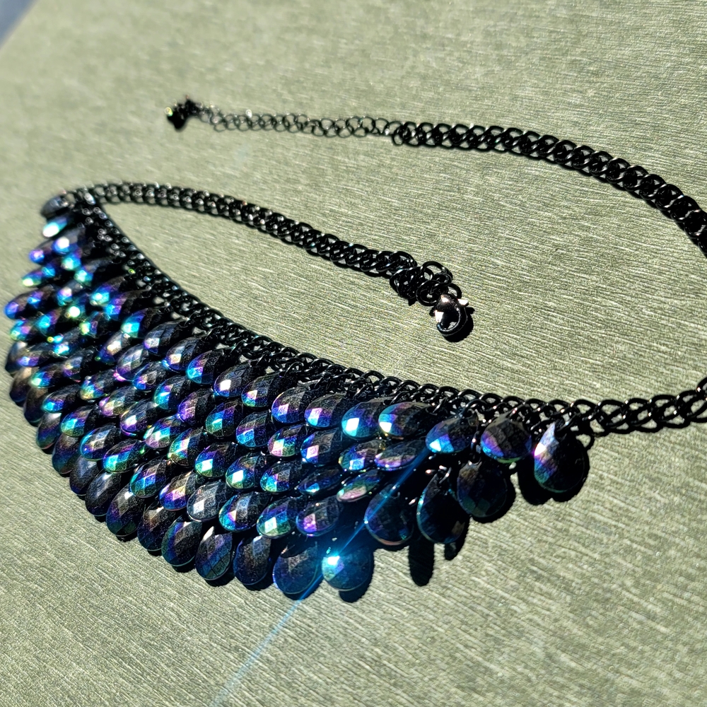 Iridescent Black Statement Necklace - image 2